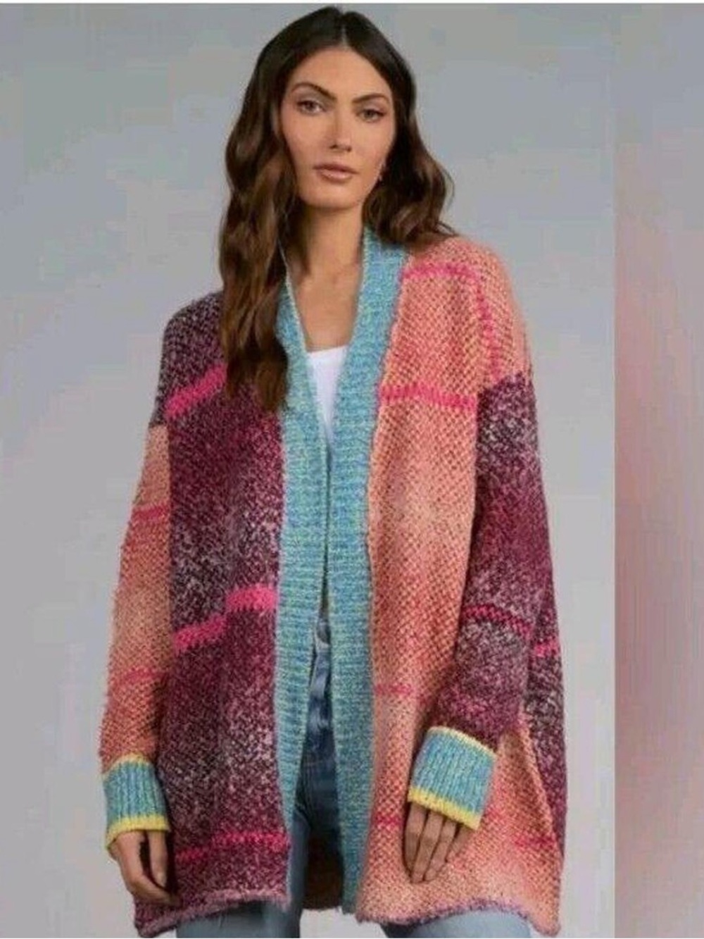 Elan "Sinclair" Multi Color Chunky Knit Oversized Cardigan OS